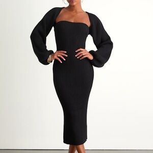 Lulus Autumn Aura Black Ribbed Two-piece Sweater Dress - Size XL